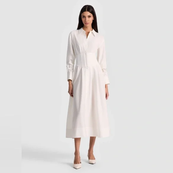 Alice Olivia EDIE CORSET BUTTON DOWN MIDI DRESS $550 NEW without tag - Picture 4 of 11